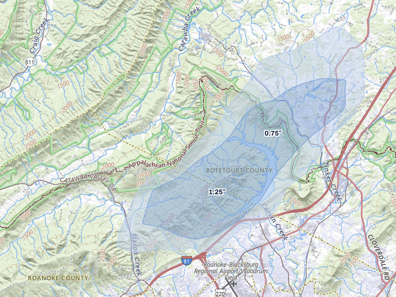NEXRAD radar-signature map of the hail storm over Troutville, VA on Apr 1, 2026