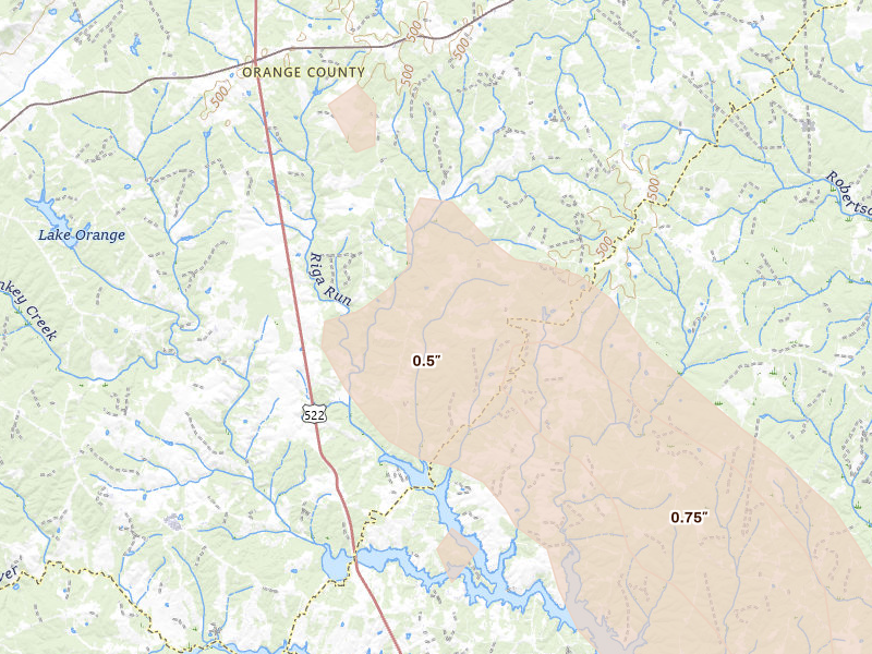 Radar-estimated hail-size map of the storm over Unionville, VA