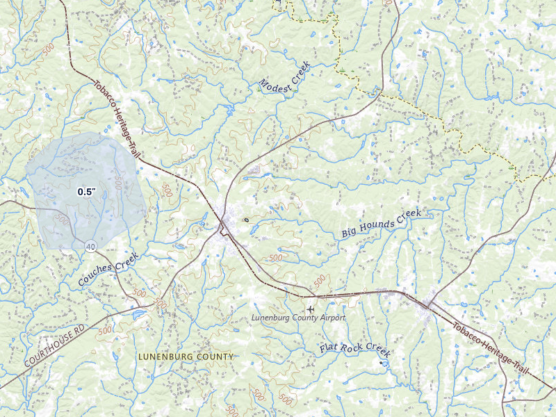 NEXRAD radar-signature map of the hail storm over Victoria, VA on Jul 7, 2026