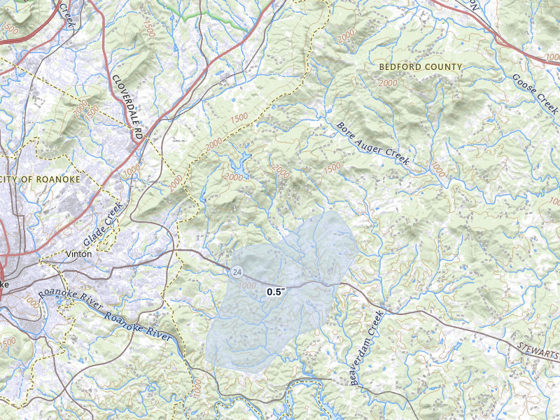 NEXRAD radar-signature map of the hail storm over Vinton, VA on Apr 1, 2026