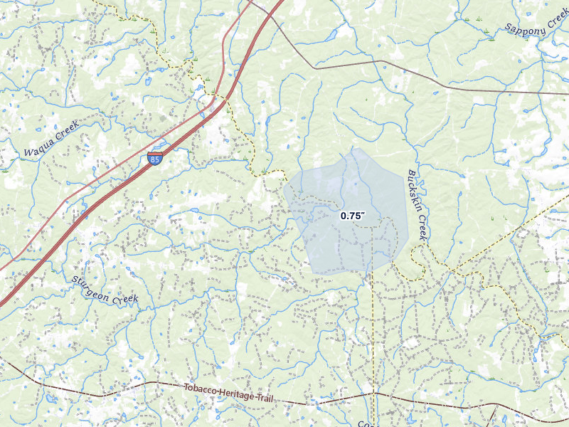 NEXRAD radar-signature map of the hail storm over Warfield, VA on Jul 4, 2026