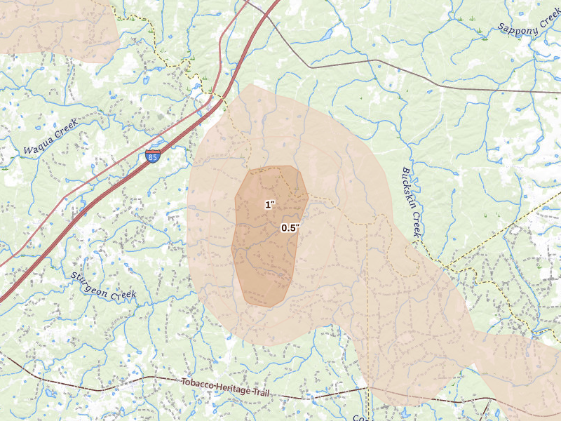 Radar-estimated hail-size map of the storm over Warfield, VA