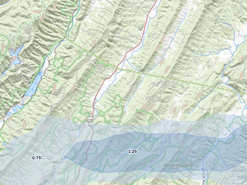 NEXRAD radar-signature map of the hail storm over Warm Springs, VA on May 13, 2026