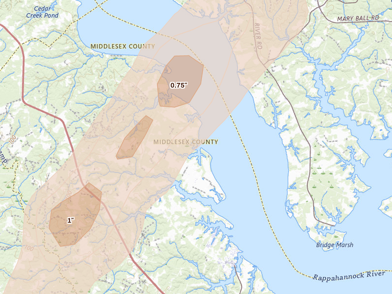 Radar-estimated hail-size map of the storm over Water View, VA