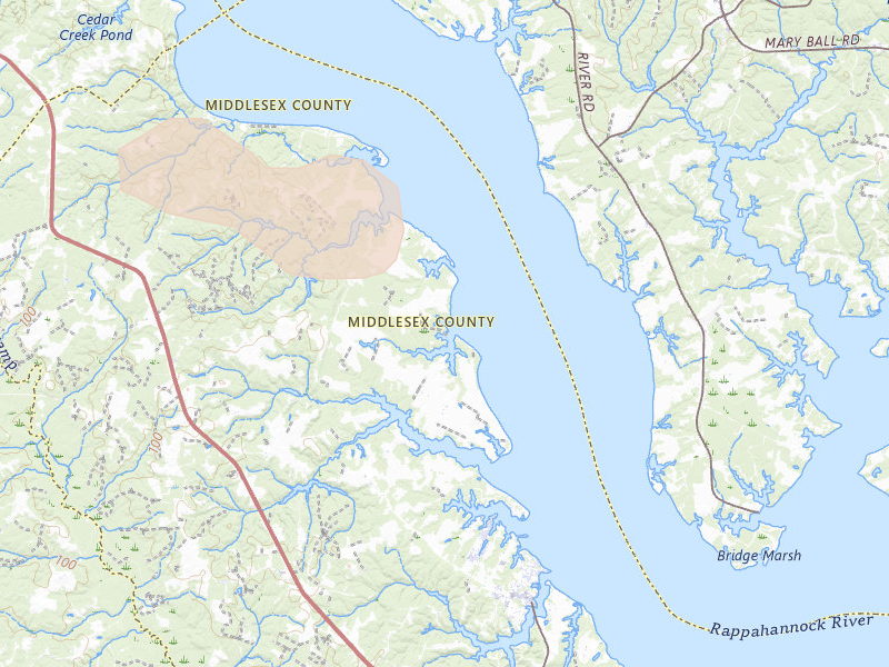 Radar-estimated hail-size map of the storm over Water View, VA on Jul 28, 2026
