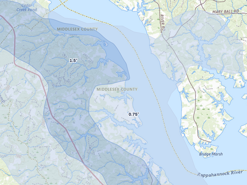 NEXRAD radar-signature map of the hail over Water View, VA