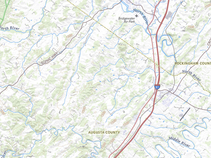 Radar-estimated hail-size map of the storm over Weyers Cave, VA on Jul 5, 2026