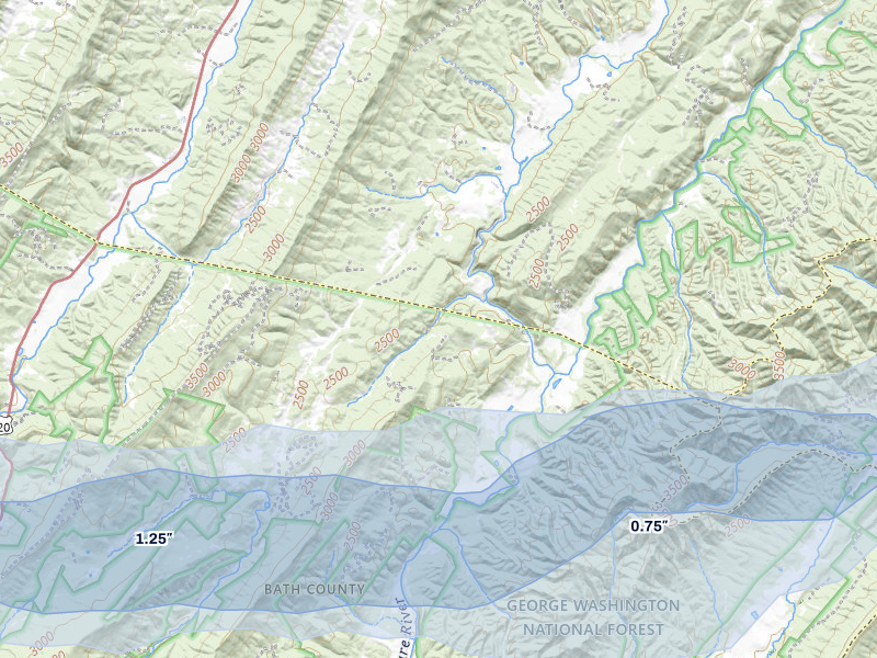 NEXRAD radar-signature map of the hail storm over Williamsville, VA on May 13, 2026