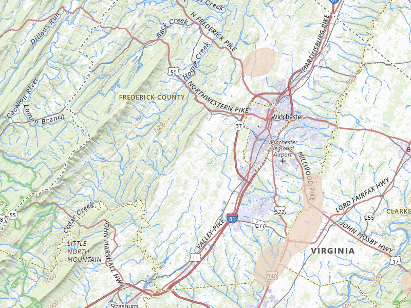 Radar-estimated hail-size map of the storm over Winchester, VA on May 20, 2026