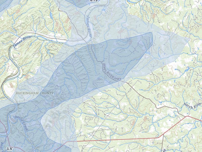 NEXRAD radar-signature map of the hail over Wingina, VA