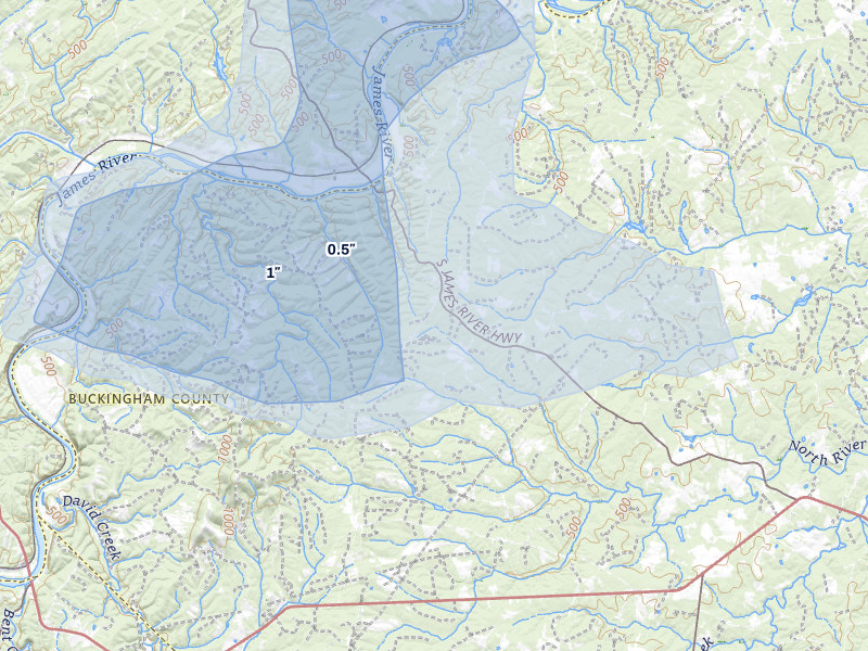 NEXRAD radar-signature map of the hail over Wingina, VA