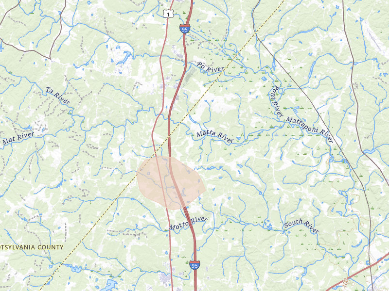 Radar-estimated hail-size map of the storm over Woodford, VA on Aug 22, 2026