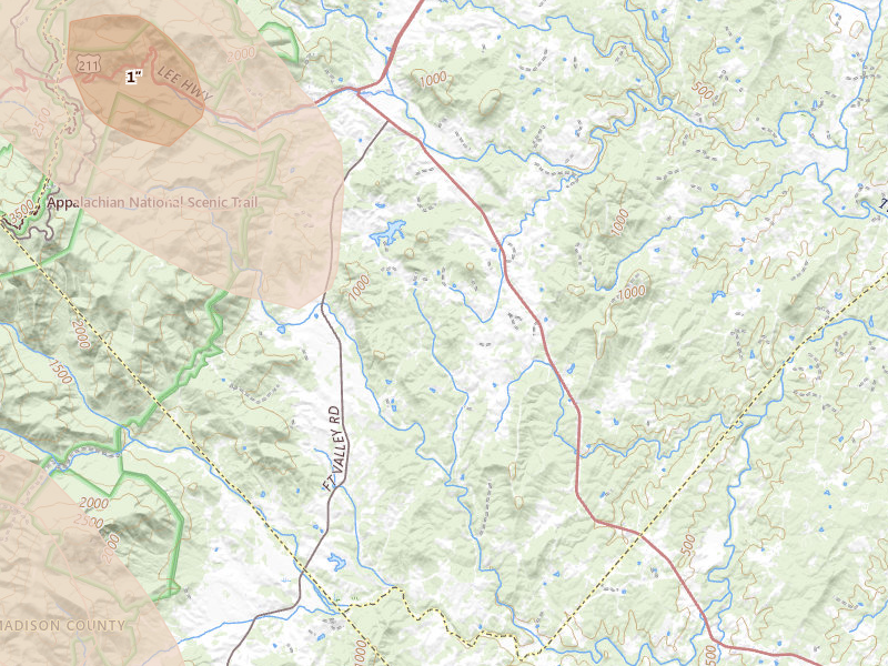 Radar-estimated hail-size map of the storm over Woodville, VA on Jul 28, 2026