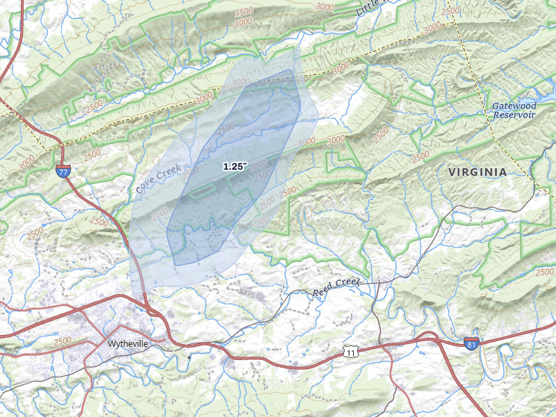 NEXRAD radar-signature map of the hail storm over Wytheville, VA on Jun 30, 2026