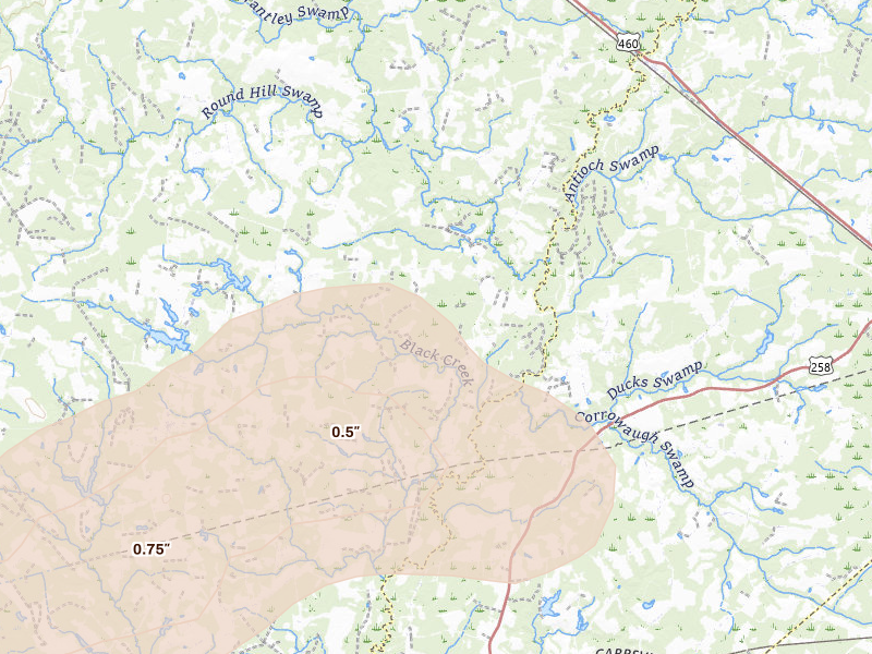 Radar-estimated hail-size map of the storm over Zuni, VA