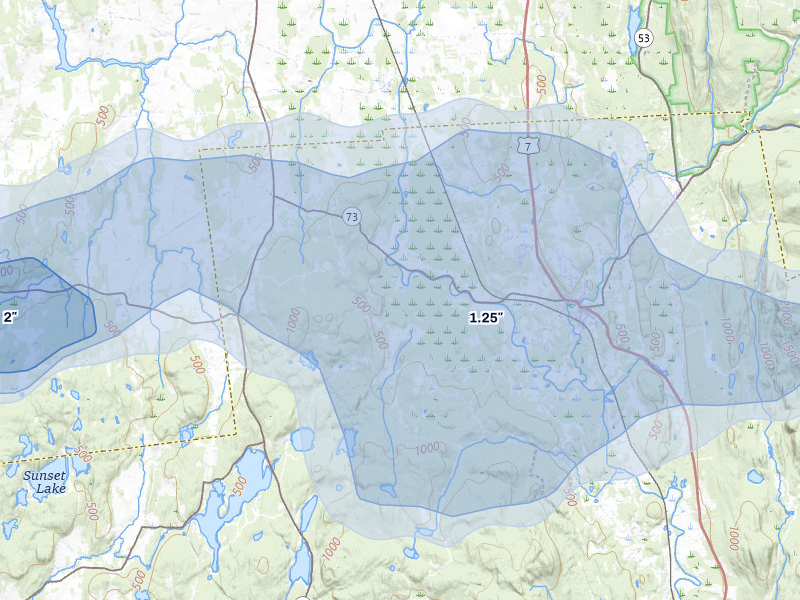 NEXRAD radar-signature map of the hail storm over Brandon, VT on Jun 6, 2026