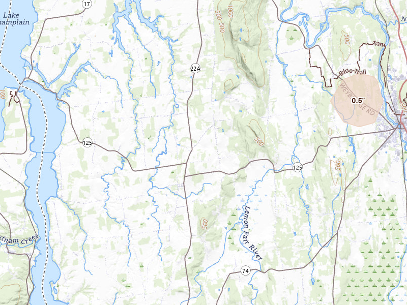 Radar-estimated hail-size map of the storm over Bridport, VT on Jul 1, 2026