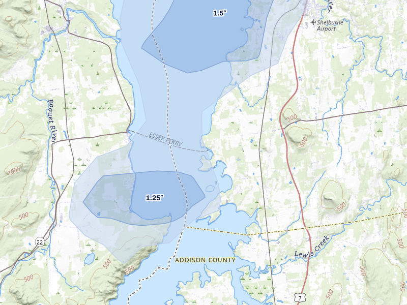 NEXRAD radar-signature map of the hail over Charlotte, VT