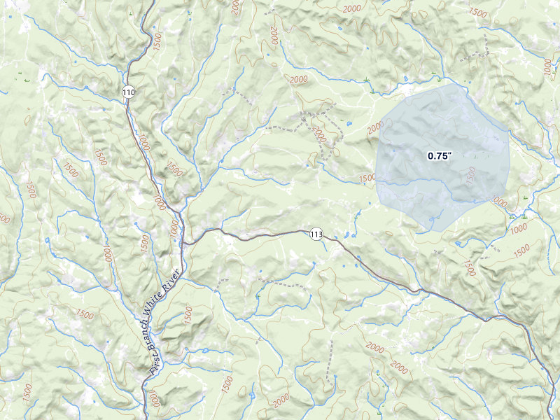 NEXRAD radar-signature map of the hail over Chelsea, VT