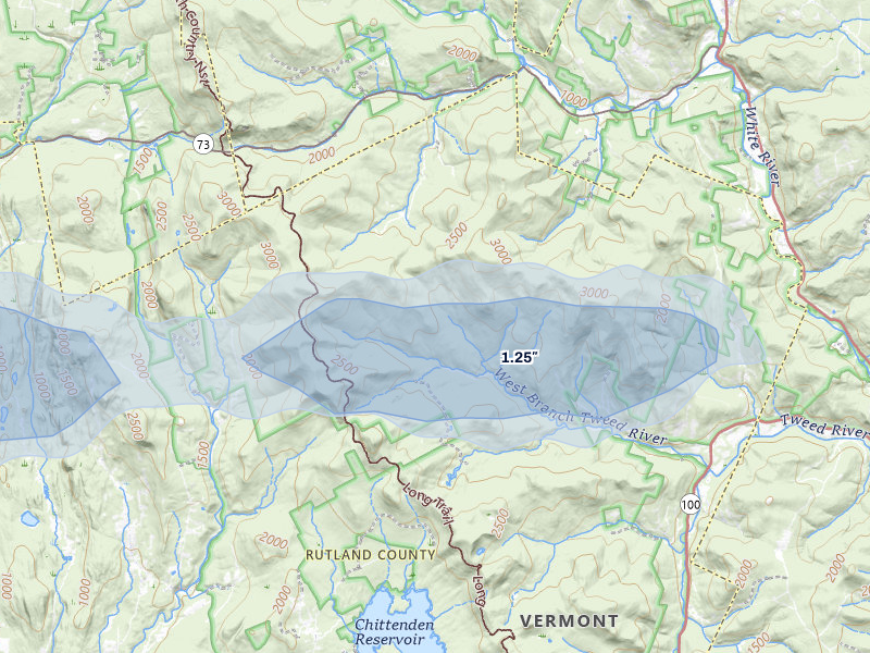 NEXRAD radar-signature map of the hail over Chittenden, VT