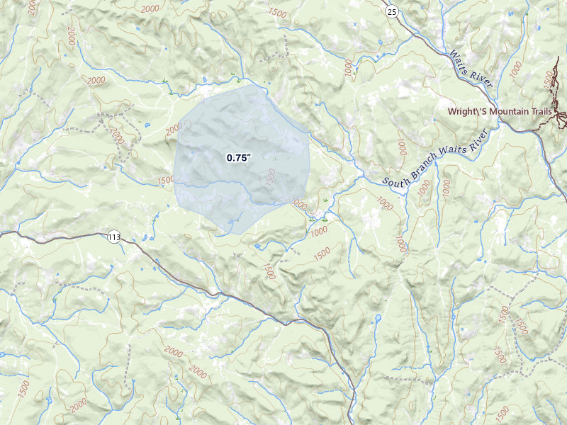 NEXRAD radar-signature map of the hail storm over Corinth, VT on Jul 1, 2026