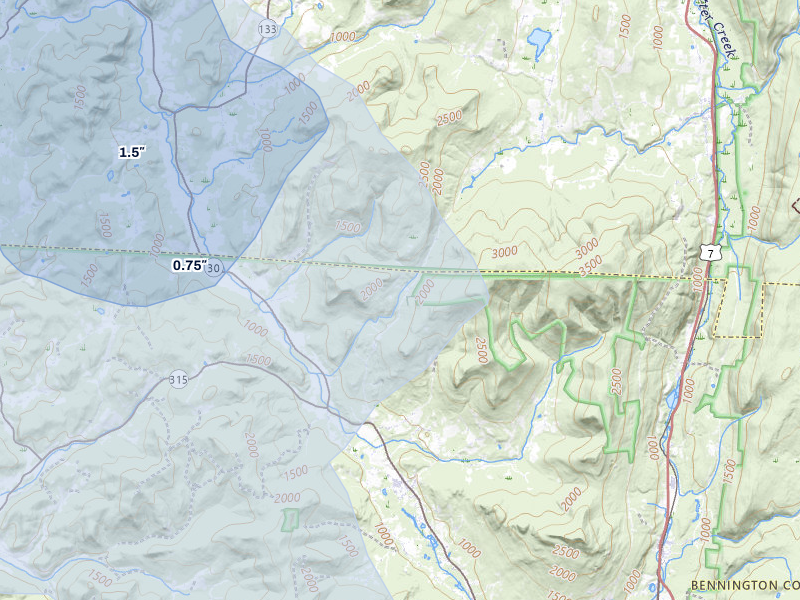 NEXRAD radar-signature map of the hail storm over Dorset, VT on Jul 1, 2026