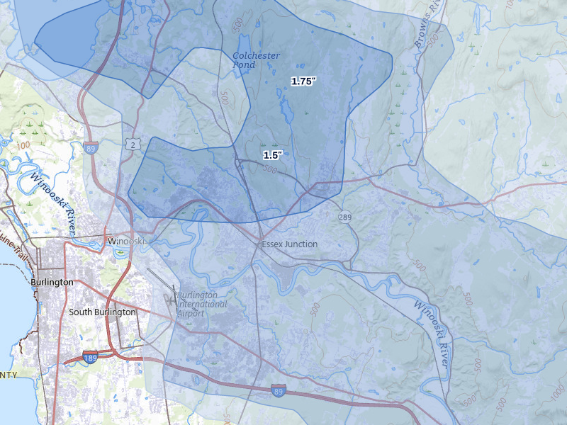 NEXRAD radar-signature map of the hail over Essex Junction, VT