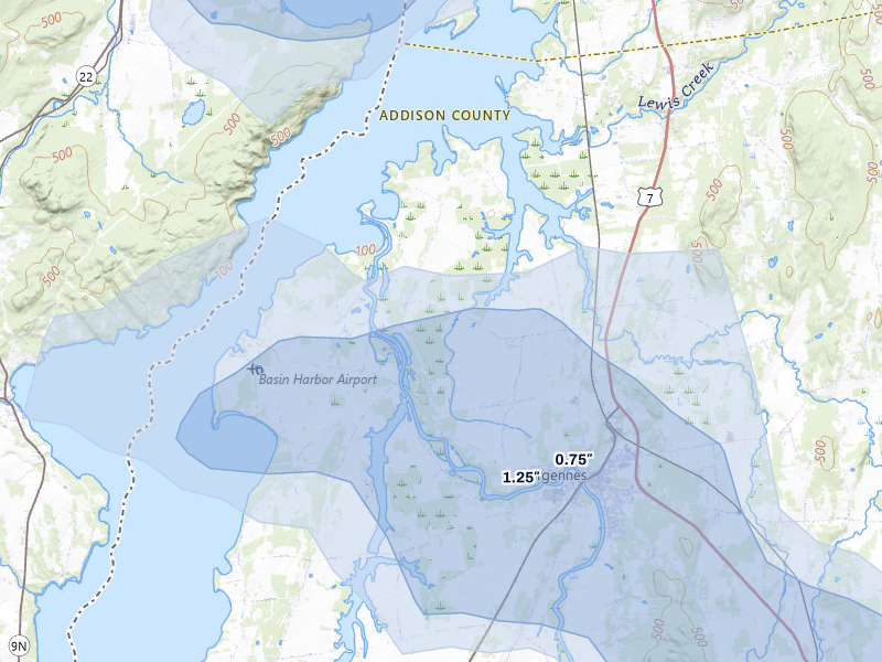 NEXRAD radar-signature map of the hail over Ferrisburgh, VT