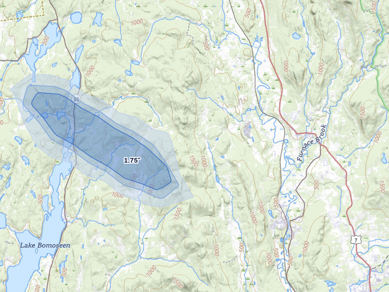 NEXRAD radar-signature map of the hail storm over Florence, VT on Jun 26, 2026