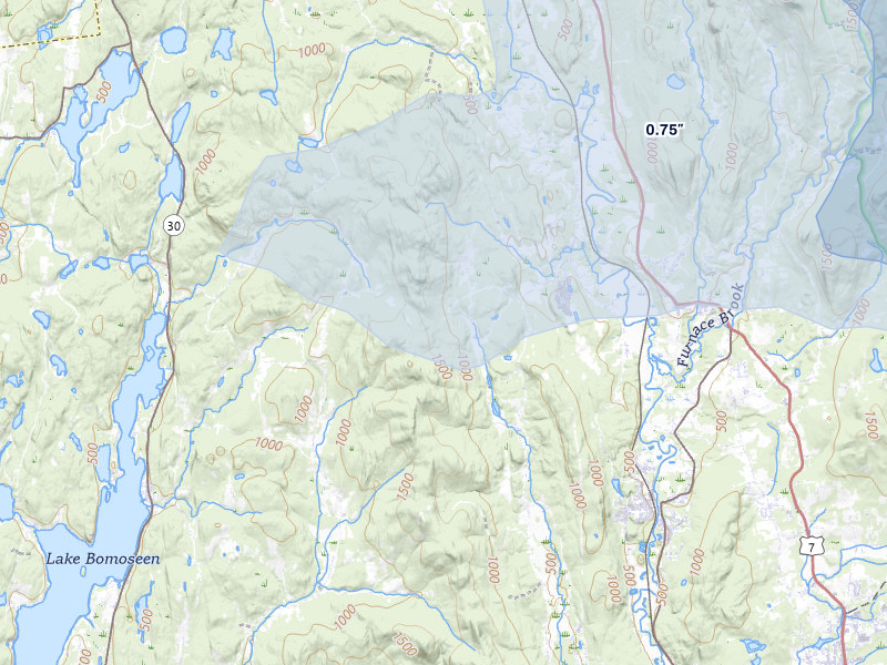 NEXRAD radar-signature map of the hail storm over Florence, VT on Jul 1, 2026