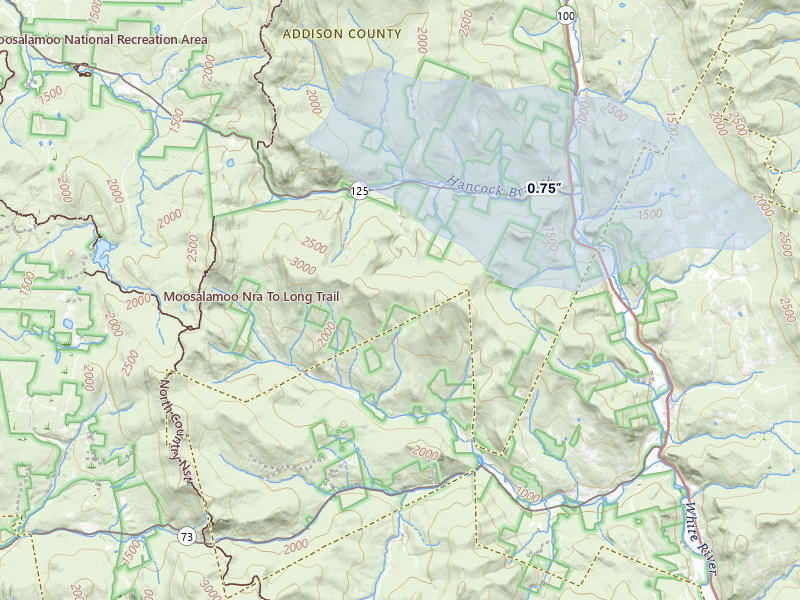 NEXRAD radar-signature map of the hail over Hancock, VT
