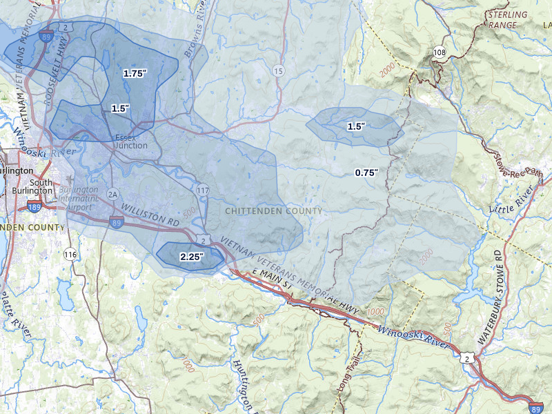 NEXRAD radar-signature map of the hail over Jericho, VT