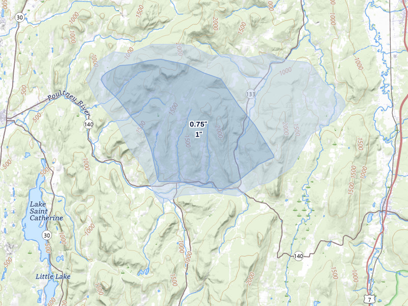 NEXRAD radar-signature map of the hail storm over Middletown Springs, VT on Jul 1, 2026