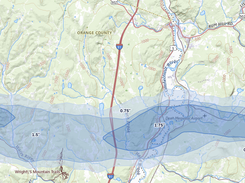 NEXRAD radar-signature map of the hail over Newbury, VT