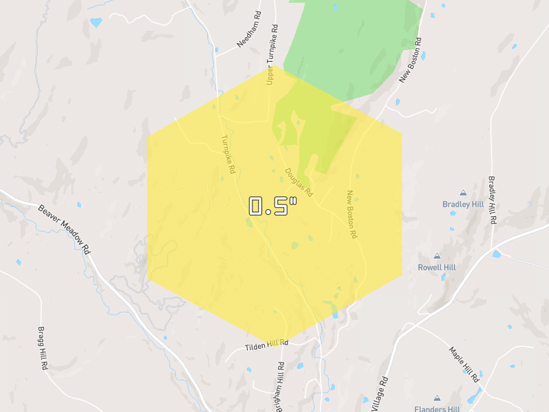 Hail map of Norwich, VT on Jul 2, 2026, hail up to 0.5"
