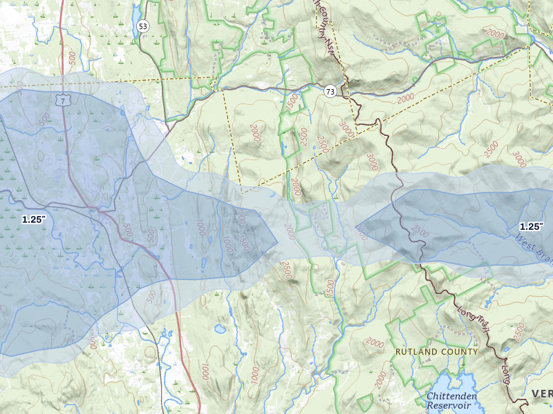 NEXRAD radar-signature map of the hail storm over Pittsford, VT on Jun 6, 2026