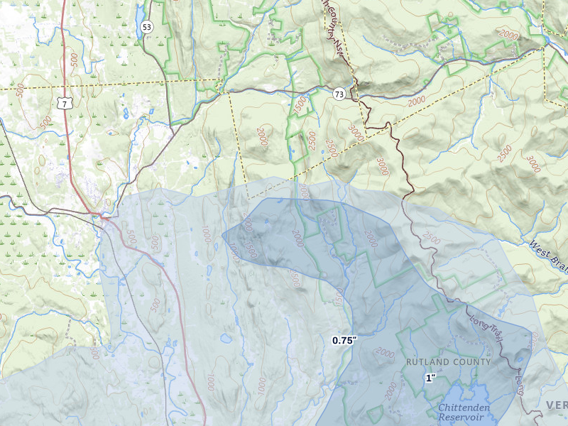 NEXRAD radar-signature map of the hail over Pittsford, VT
