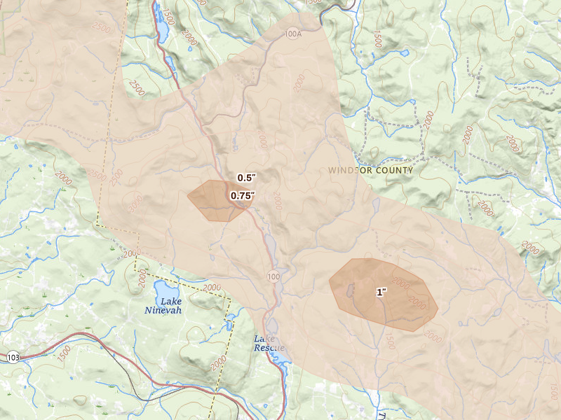 Radar-estimated hail-size map of the storm over Plymouth, VT