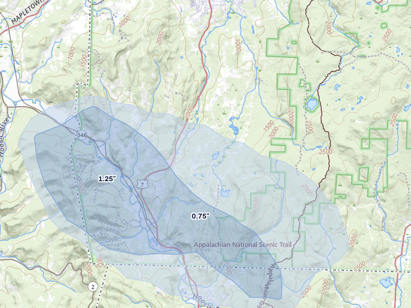 NEXRAD radar-signature map of the hail over Pownal, VT