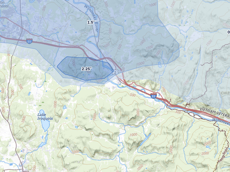 NEXRAD radar-signature map of the hail over Richmond, VT