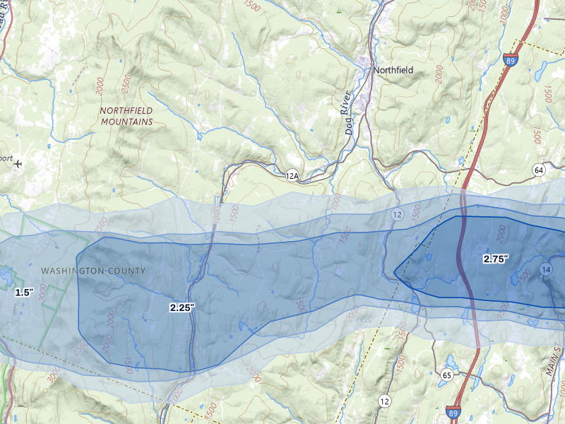 NEXRAD radar-signature map of the hail over Roxbury, VT