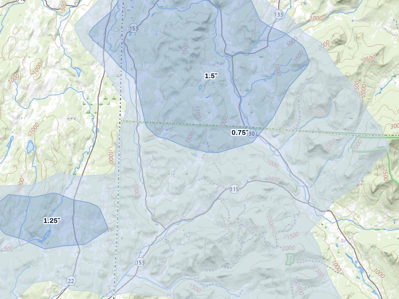 NEXRAD radar-signature map of the hail storm over Rupert, VT on Jul 1, 2026