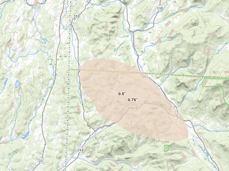 Radar-estimated hail-size map of the storm over Rupert, VT