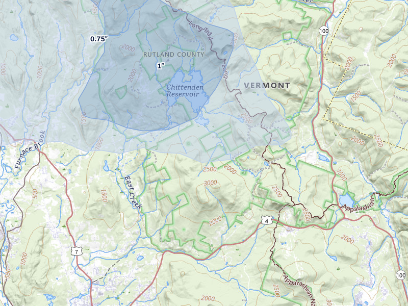 NEXRAD radar-signature map of the hail over Rutland, VT