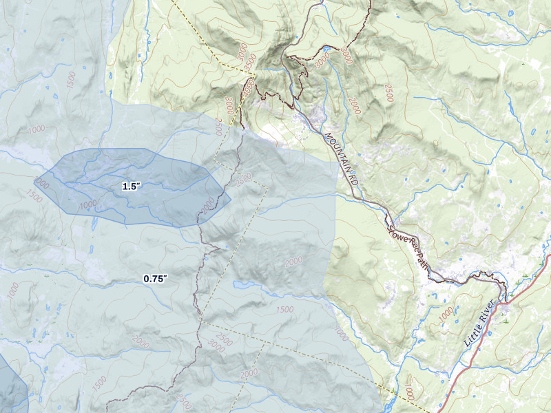 NEXRAD radar-signature map of the hail storm over Stowe, VT on Jul 1, 2026