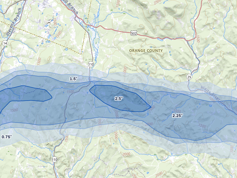 NEXRAD radar-signature map of the hail storm over Washington, VT on Apr 16, 2026