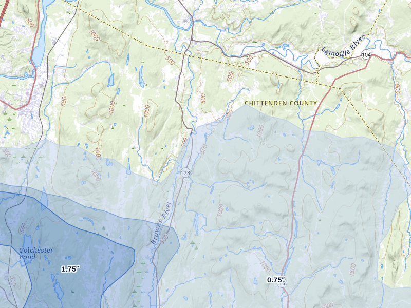 NEXRAD radar-signature map of the hail storm over Westford, VT on Jul 1, 2026