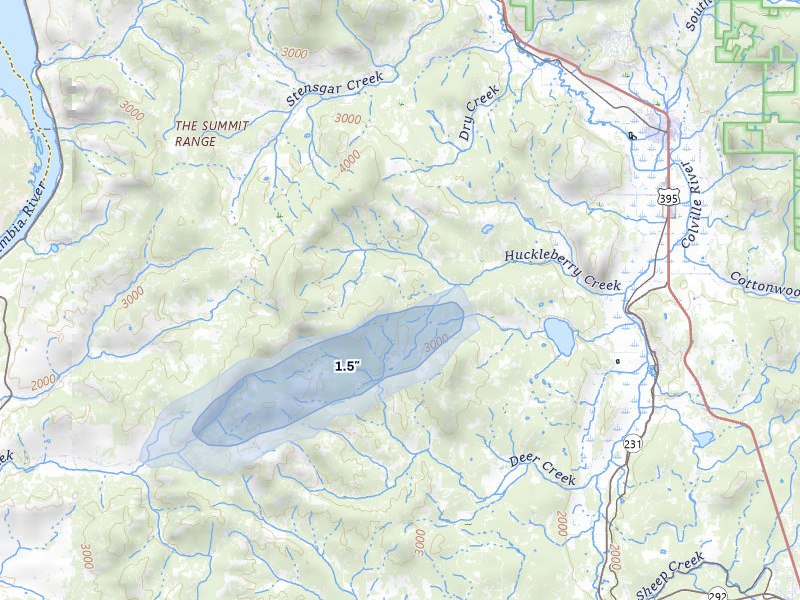NEXRAD radar-signature map of the hail storm over Chewelah, WA on Aug 12, 2026