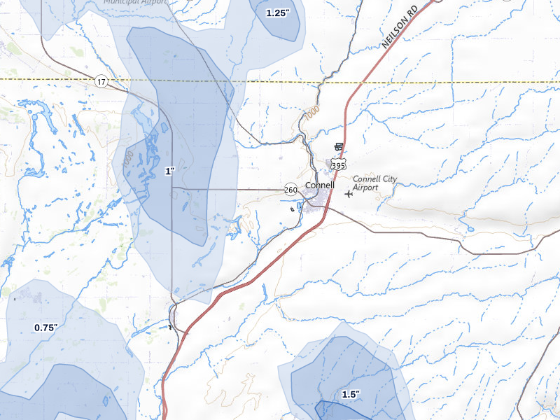 NEXRAD radar-signature map of the hail storm over Connell, WA on May 28, 2026