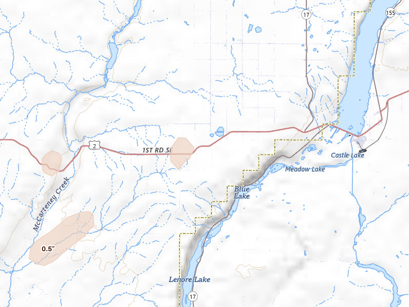 Radar-estimated hail-size map of the storm over Coulee City, WA on Aug 12, 2026